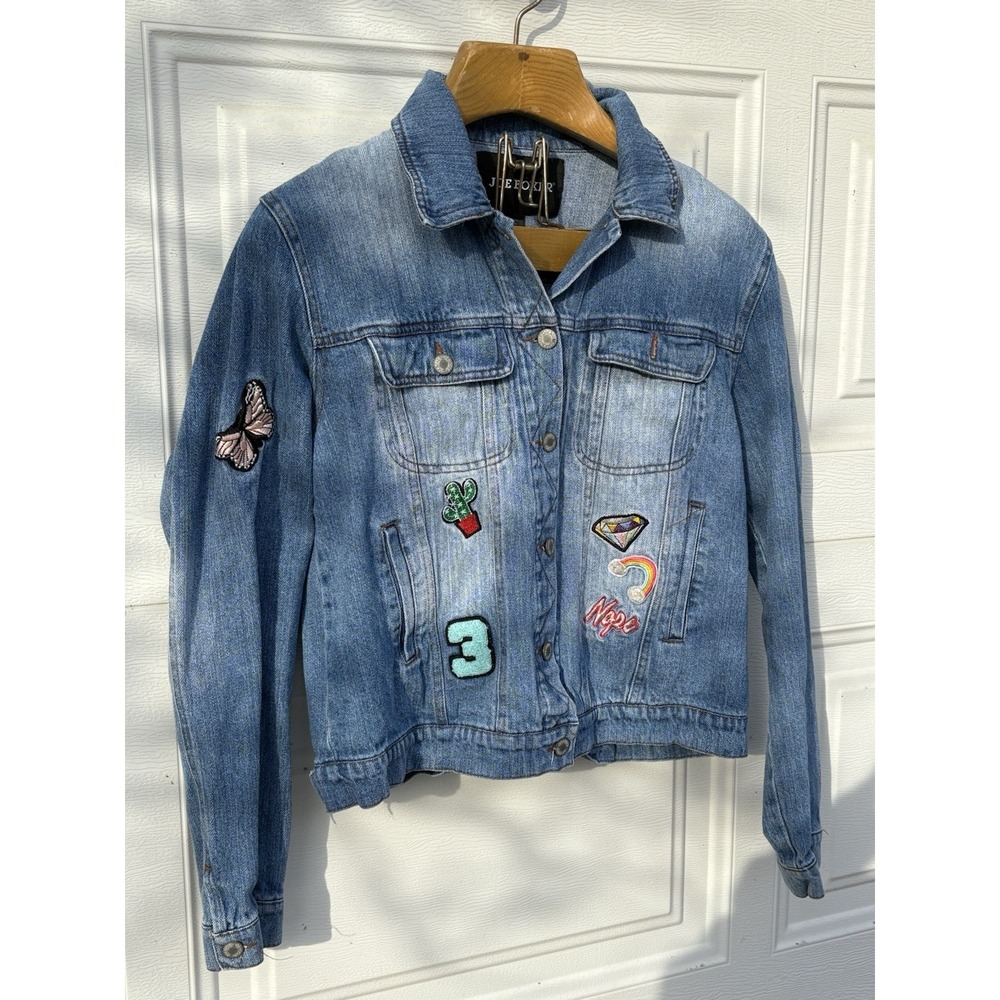 Embellished Cropped Women's XL Denim Jean Cropped Jacket Boho Hippie Joe Boxer